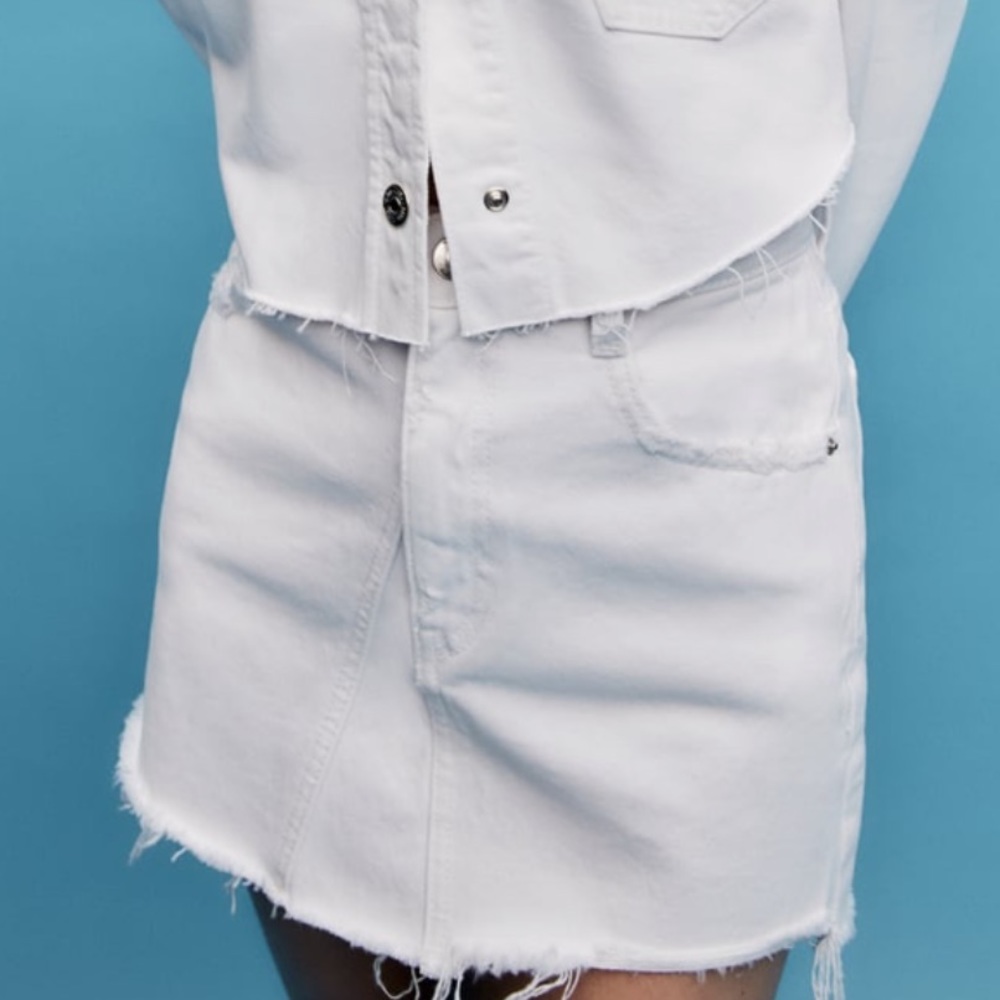 ZARA white asymmetrical denim skirt size S